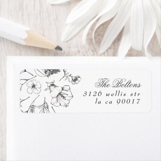 Beautiful Floral Sketched Wedding Return Address Label (Insitu)