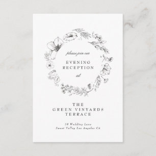 Beautiful Floral Sketched Wreath Wedding Reception Enclosure Card