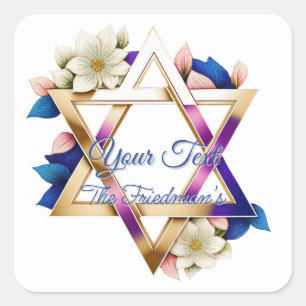 Beautiful Floral Star of David Jewish Events Square Sticker