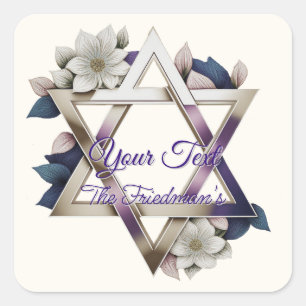 Beautiful Floral Star of David Jewish Events Square Sticker