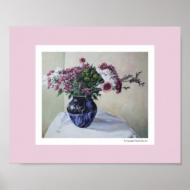 Beautiful floral still life pink flowers fine art poster (Front)