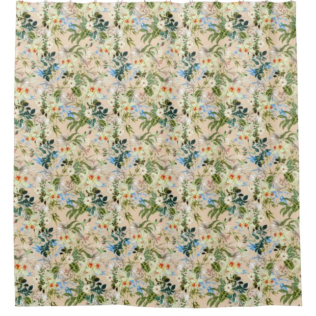 Beautiful Floral Textile Blue Rose and White Lilli Shower Curtain (Front)