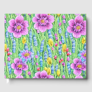 Beautiful floral Vibrant Watercolor Purple Green Guest Book
