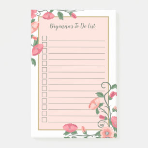 Beautiful Floral Vines Checkbox To Do List Post-it Notes