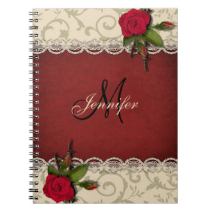 Beautiful Floral Vintage Design - Monogram Notebook