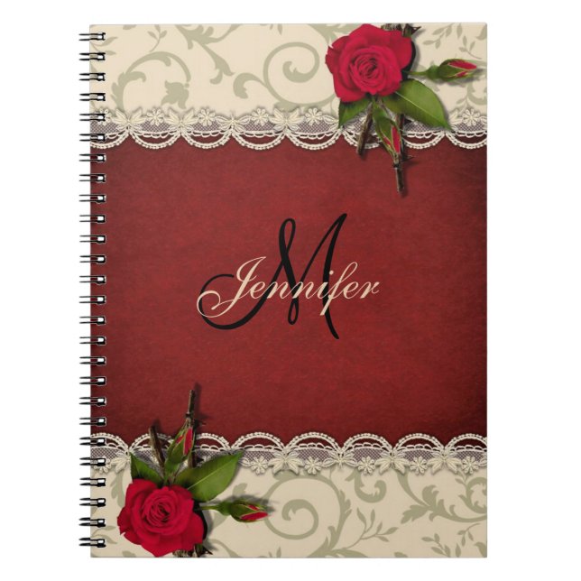 Beautiful Floral Vintage Design - Monogram Notebook (Front)