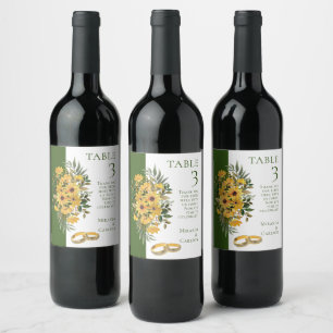 Beautiful Floral w/ Rings Wedding Table Number Wine Label
