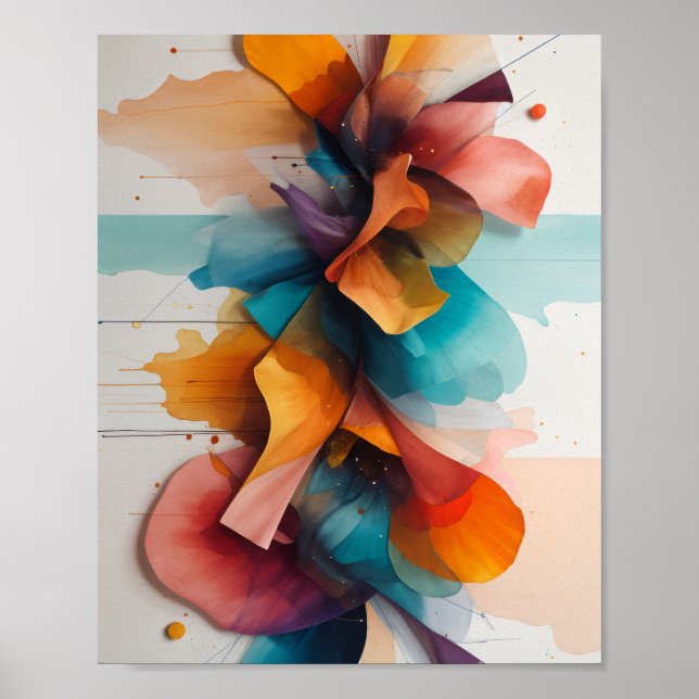 Beautiful Floral Water paint with floating Poster (Front)
