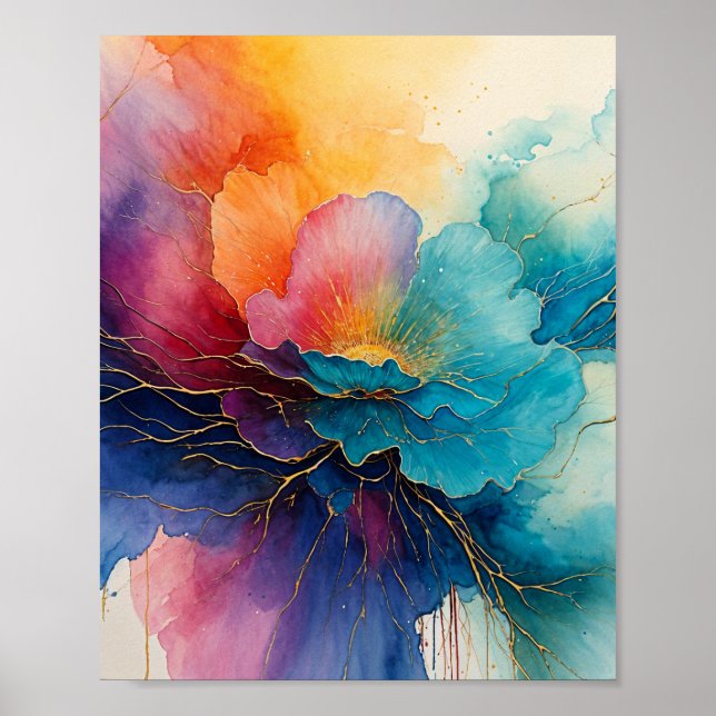 Beautiful Floral Water paint with floating Poster (Front)