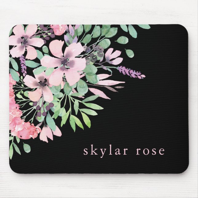 Beautiful Floral | Watercolor Bouquet on Black Mouse Pad (Front)
