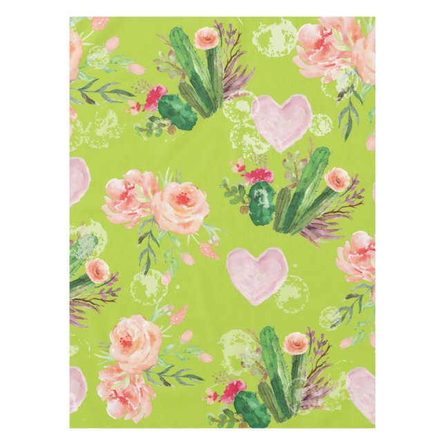Beautiful Floral watercolor Cactus Tablecloth (Front)