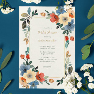 Beautiful Floral Watercolor Ivory Bridal Shower Invitation
