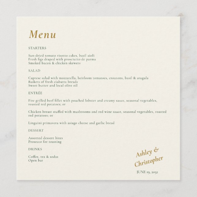 Beautiful Floral Watercolor Ivory Wedding Menu (Front)