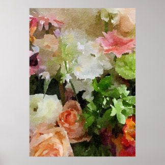 Beautiful Floral Watercolor Peach, Pink & Green Poster