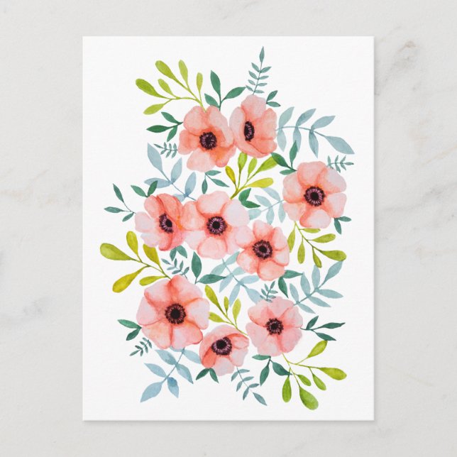 Beautiful Floral Watercolor Pink Flowers Postcard (Front)