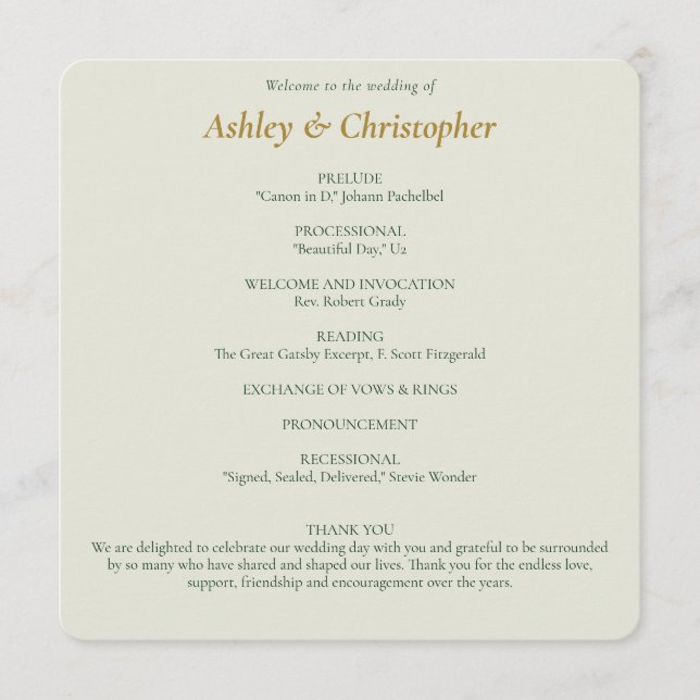 Beautiful Floral Watercolor Sage Wedding Program (Front)