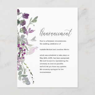 Beautiful Floral Wedding Cancellation Announcement Postcard
