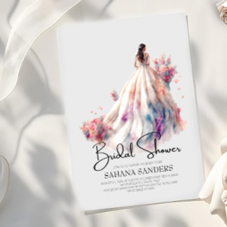 Beautiful Floral Wedding Dress Bridal Shower Invitation