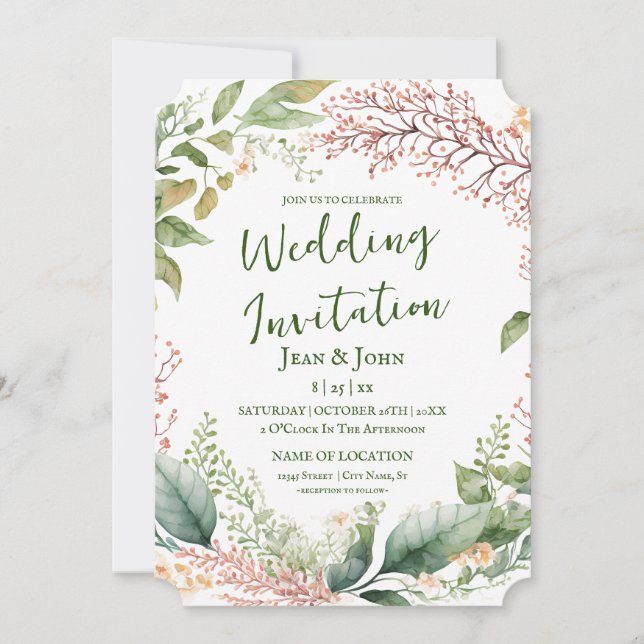 Beautiful Floral Wedding Invitation (Front)