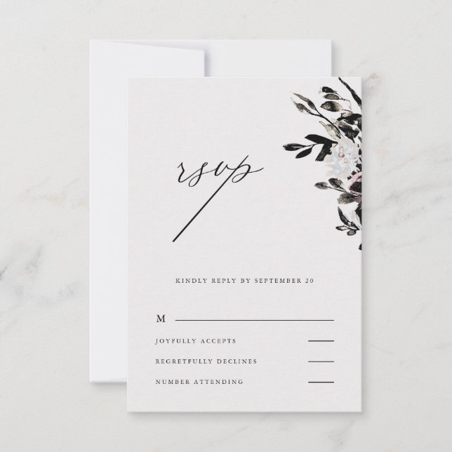 Beautiful Floral Wedding Rsvp in Black (Front)