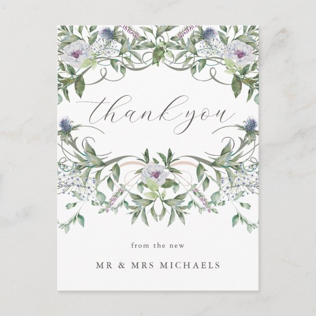 Beautiful Floral Wedding Thank You Postcard (Front)