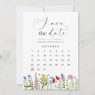 Beautiful Floral Wildflower Wedding Calendar Save The Date