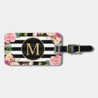 Beautiful Floral Wrap Black White Stripes Monogram