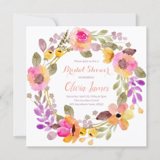 Beautiful Floral Wreath Bridal Shower Invitation