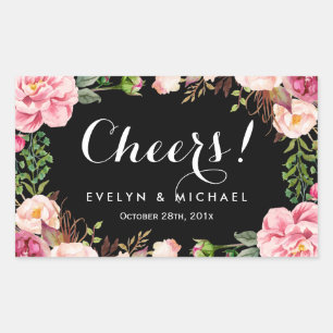 Beautiful Floral Wreath Cheers Wedding Wine Label