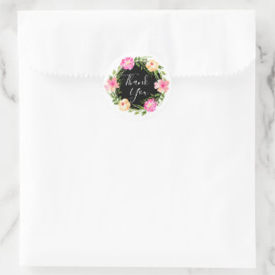 Beautiful Floral Wreath Thank You Classic Round Sticker