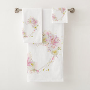 beautiful floral wreath with watercolor pink  bath towel set