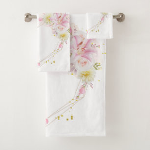 beautiful floral wreath with watercolor pink  bath towel set