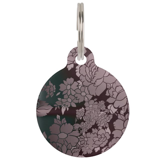 Beautiful Florescent Floral Pattern Pet Tag (Front)