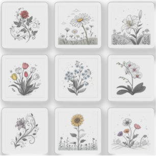 Beautiful Flourish Flowers Drawing Lots 9 Sheet