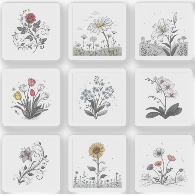 Beautiful Flourish Flowers Drawing Lots 9 Sheet (Front)