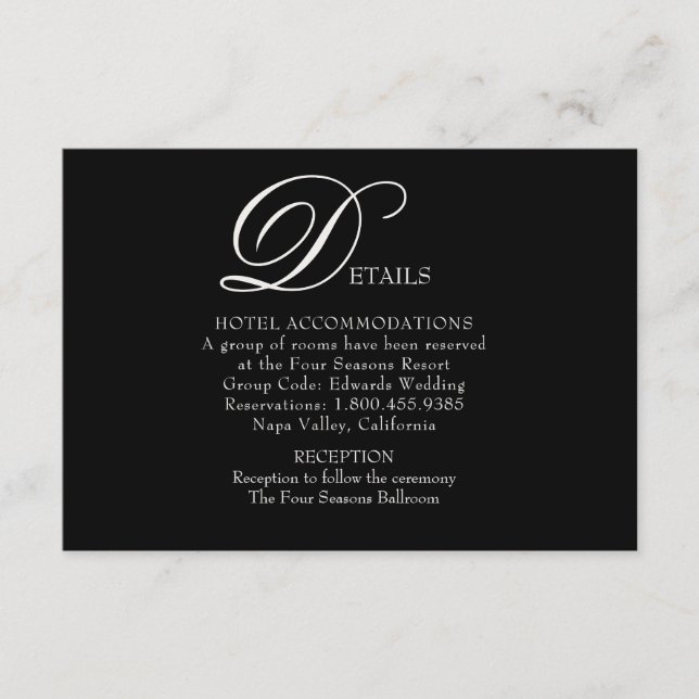 Beautiful Flourish Wedding Details Card (Front)