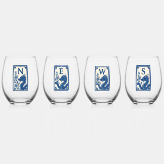 Beautiful Flow Blue Style Mahjong Wine Glasses
