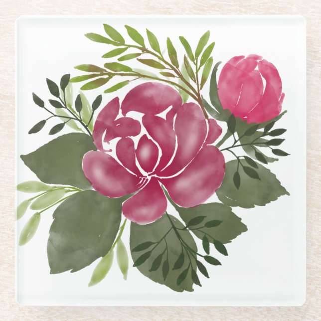 Beautiful Flower Art  Glass Coaster (Front)