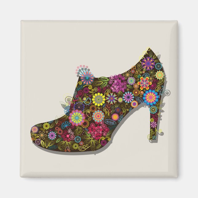 Beautiful Flower & Bird Shoe Retro Magnet (Front)