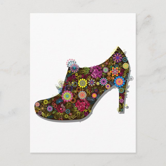 Beautiful Flower & Bird Shoe Retro Postcard (Front)