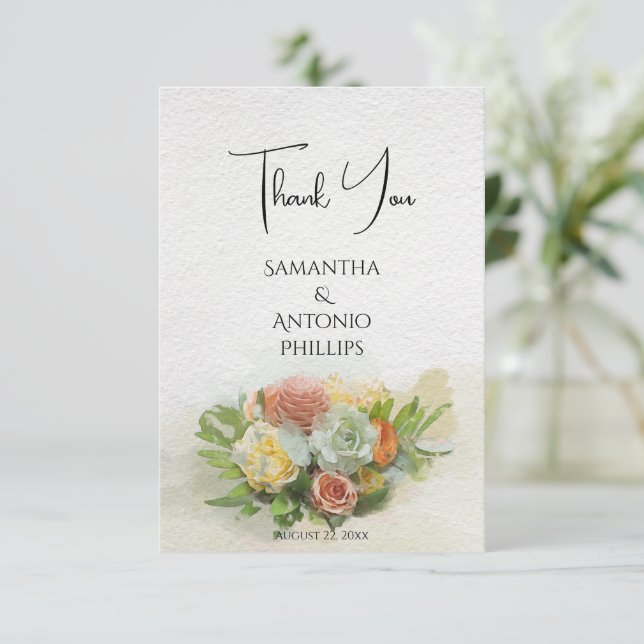 Beautiful Flower Bouquet Watercolor Art Thank You Card (Standing Front)