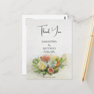 Beautiful Flower Bouquet Watercolor Art Thank You Postcard