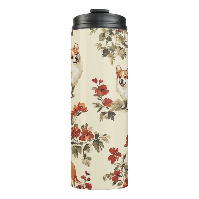 Beautiful Flower Christmas Corgi Dog Thermal Tumbler (Front)