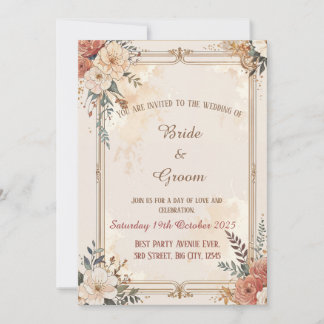 Beautiful Flower Detail Wedding Invitation Card