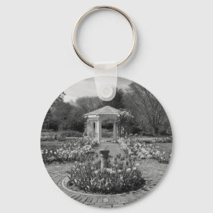 Beautiful Flower Garden in Black and White Key Ring