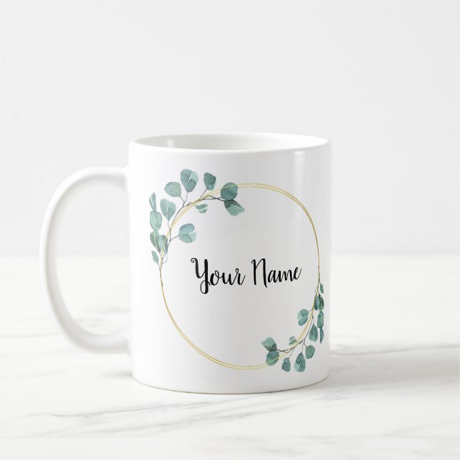 Beautiful Flower Green Name Custom Coffee Mug (Left)
