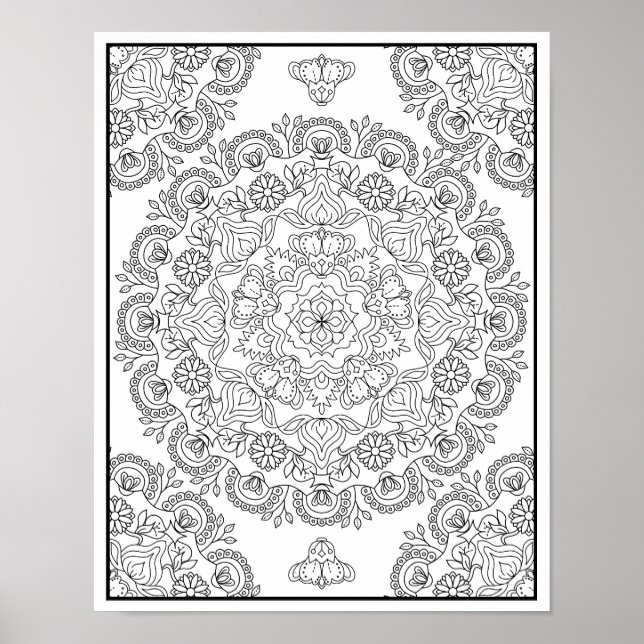 Beautiful Flower Mandala Design For Colouring Poster (Front)