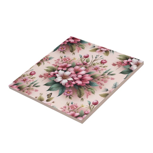 Beautiful Flower Pattern Ceramic Tile (Side)