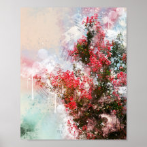 beautiful flower tree rough watercolor painting