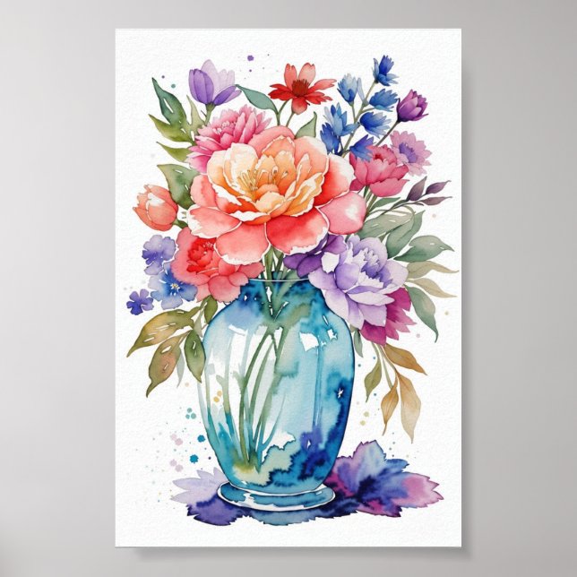 Beautiful Flower Vase Clip Art on White Background Poster (Front)